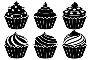 Set of black cupcakes icon, Collection of cupcake silhouette vector illustration