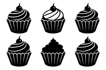 Set of black cupcakes icon, Collection of cupcake silhouette vector illustration