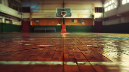 Obraz premium Basketball court. Sport arena. 3D render background: A 3D-rendered background of a basketball 