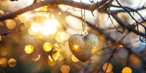 Hanging heart heart on string with lights

