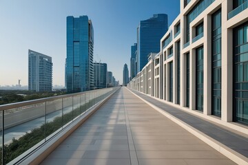 Fototapeta premium Stunning Urban Landscape Featuring Clean Corridor Surrounded by Modern Skyscrapers