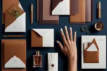 Sophisticated Stationery Set Collage Showcasing Elegant Hand Gesture for Creative Design Inspiration