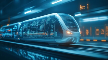 Futuristic Train with Digital Interface in Tunnel