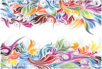 Colorful abstract floral vector pattern with rainbow swirls and flower elements for psychedelic wallpaper design