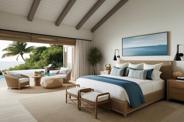 Fototapeta premium Coastal Chic Bedroom Design Ideas for Cozy Minimalist Interiors