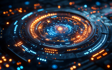 Fototapeta premium Futuristic Digital Interface: Glowing Blue Circle on Black Background