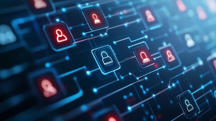 Abstract Digital Network with User Icons and Glowing Lines