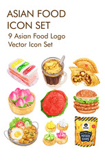 Asian traditional food logo vector icon set