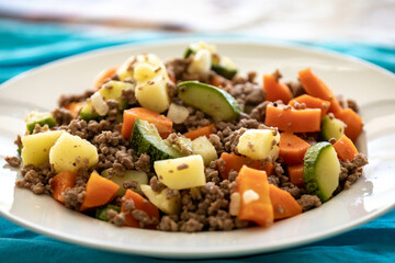 Hearty and nutritious food, ground beef with vegetables. Real low carb food