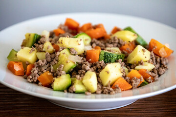 Hearty and nutritious food, ground beef with vegetables. Real low carb food