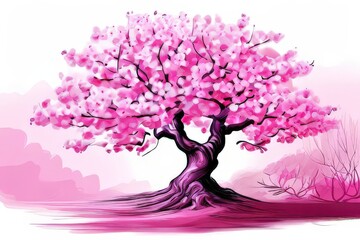 the AI Image Generator, beautiful simple stylized iconographic cherry blossom tree, completely