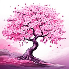 the AI Image Generator, beautiful simple stylized iconographic cherry blossom tree, completely