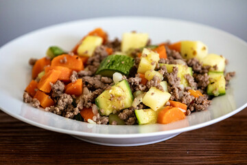 Hearty and nutritious food, ground beef with vegetables. Real low carb food