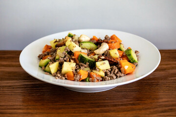 Hearty and nutritious food, ground beef with vegetables. Real low carb food