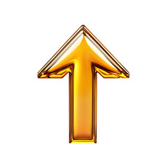 Golden 3D Arrow Pointing Upwards on Bright White Background