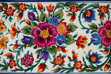 Fototapeta premium Vibrant Handpainted Floral Designs in Traditional Norwegian Rosemaling Art