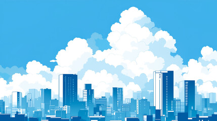 Naklejka premium 都会のビル群と入道雲のイラスト