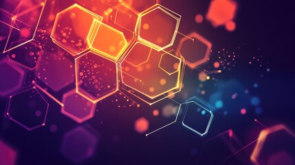 Fototapeta premium Abstract geometric fusion of hexagons and lines, with bright colors and a dynamic layout for a modern design.