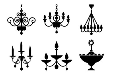 Set of chandelier icons silhouette vector art illustration	