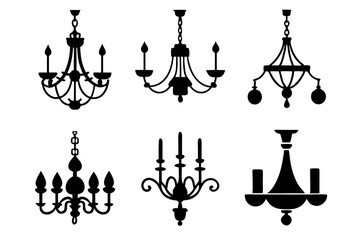 Set of chandelier icons silhouette vector art illustration	
