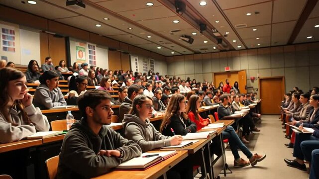 teenagers sitting in chairs neatly having lecture footage