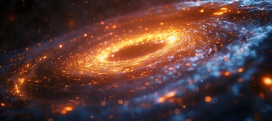 Mysterious forces surrounding a black hole where 3D matter and 2D light spiral into the event horizon creating an infographic illustration that explores the unexplained phenomena of the cosmos