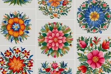 Fototapeta premium Stunning Scandinavian Rosemaling Art with Detailed Floral Designs and Vibrant Colors