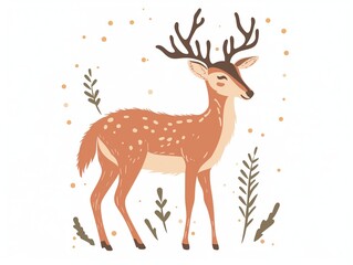 Fototapeta premium Christmas happy deer simple illustration for kids isolated on white. AI generated