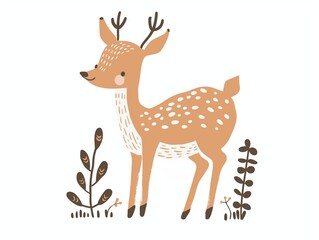 Fototapeta premium Christmas happy deer simple illustration for kids isolated on white. AI generated