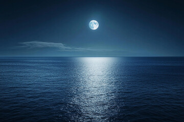  A calm night by the sea with the moon casting