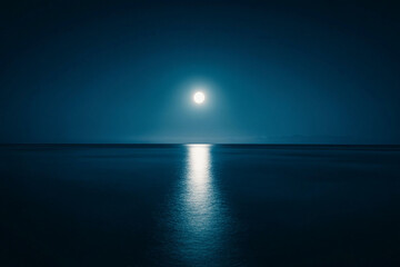  A calm night by the sea with the moon casting