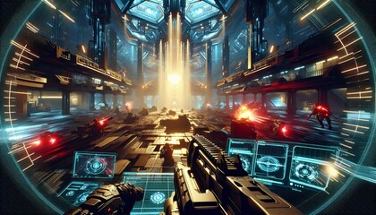 first person shooter game scene