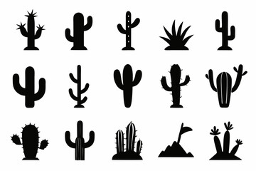 Cactus desert silhouettes set, Cactus icon vector bundle