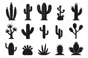 Cactus desert silhouettes set, Cactus icon vector bundle