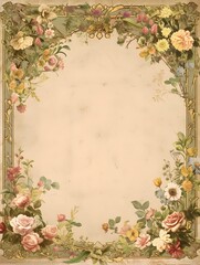 Elegant Vintage Floral Frame with Ornate Botanical Borders and Flourish Design