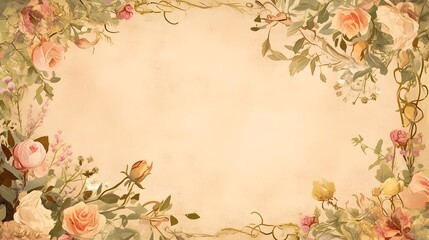 Elegant Floral Frame with Vintage Roses and Lush Botanical Ornaments for Greeting Cards,Invitations