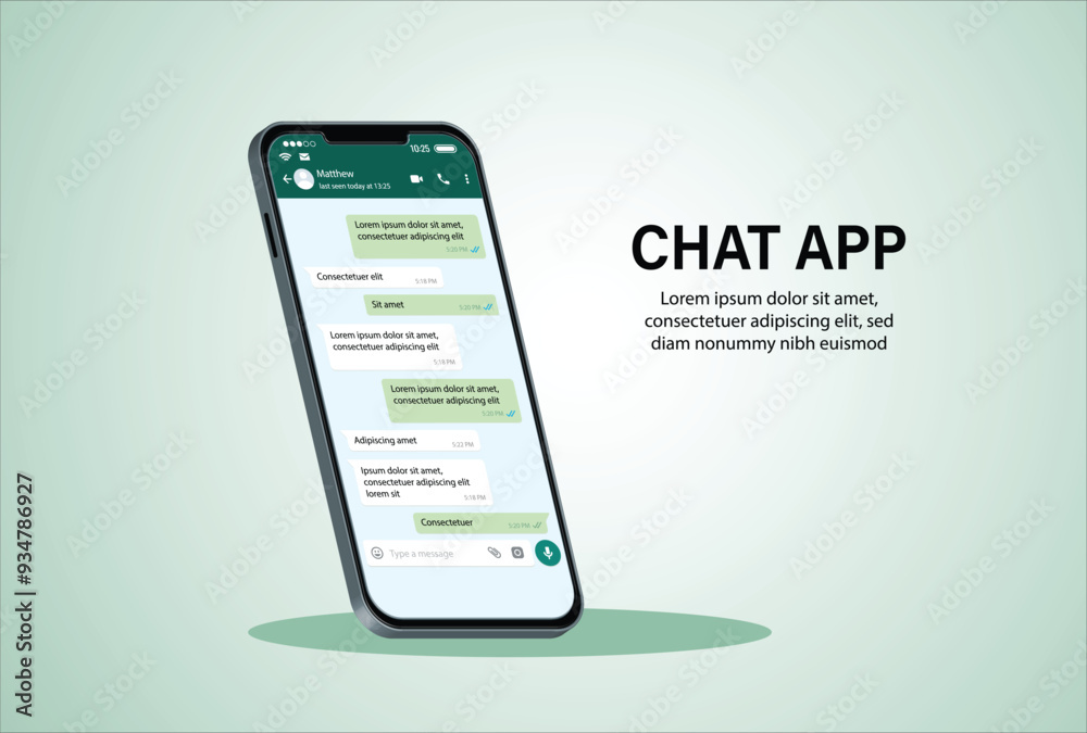 Wall mural mobile chat app ui and ux concept vector mockup in minimalist classic x light theme on smart phone s
