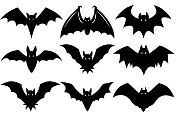 Halloween bat set. Black silhouette Halloween bat vector illustration, set of halloween bats	
