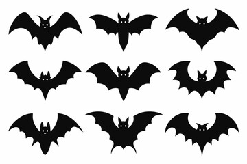 Halloween bat set. Black silhouette Halloween bat vector illustration, set of halloween bats	
