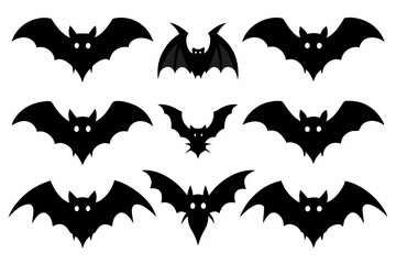 Fototapeta premium Halloween bat set. Black silhouette Halloween bat vector illustration, set of halloween bats 