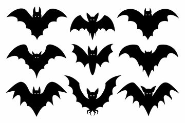 Halloween bat set. Black silhouette Halloween bat vector illustration, set of halloween bats	
