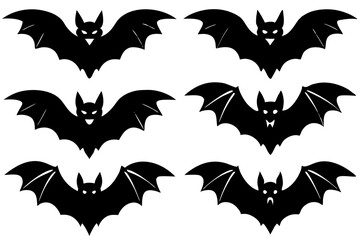 Halloween bat set. Black silhouette Halloween bat vector illustration, set of halloween bats	
