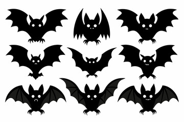 Halloween bat set. Black silhouette Halloween bat vector illustration, set of halloween bats	

