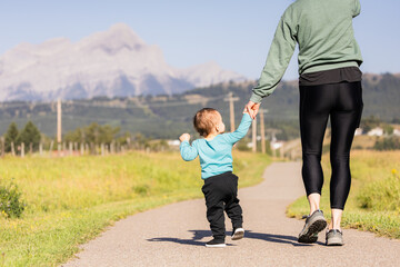 Parent and Child Walking Together in Crowsnest Pass, Alberta