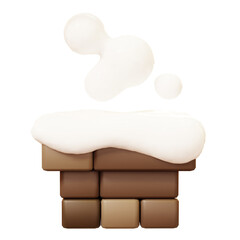 Christmas Winter Snowy Brick Chimney with smoke. Winter Season. 3D Cute Cartoon Happy new year decoration. Merry christmas holiday. New year and xmas celebration.Merry christmas new year seasonal.