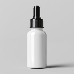 White Dropper Bottle with Black Cap on Gray Background