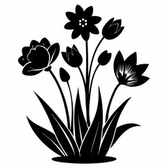 spring flowers Black silhouette,  illustration