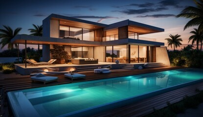 Weathered Beauty A Villa's Timeless Glow in Smooth, Shiny Cyan Hues