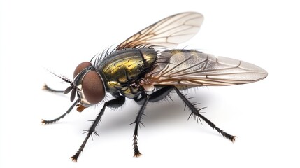 Close-up of a Green Bottle Fly with Detailed Wings