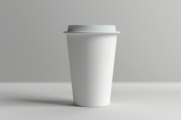 White Disposable Coffee Cup with Lid on Gray Background